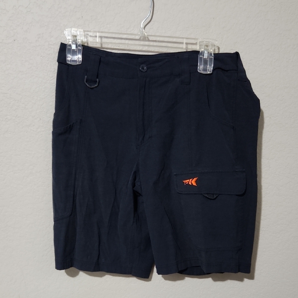 Kastking Shorts Mens Size 36 Navy blue Cargo Shorts Orange Fish Logo